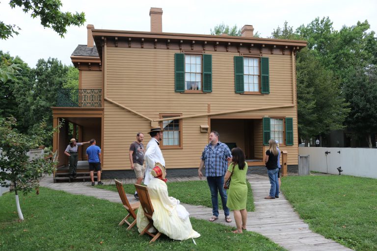 Costumed Interpreters, including Pam Brown (Mrs. Lincoln) and Fritz Klein (Mr. Lincoln), providing visitors with an idea of what life was like in the area in the 1860s.