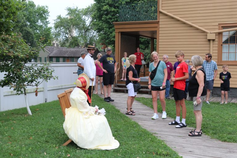 Costumed Interpreters, including Pam Brown (Mrs. Lincoln) and Fritz Klein (Mr. Lincoln), providing visitors with an idea of what life was like in the area in the 1860s.