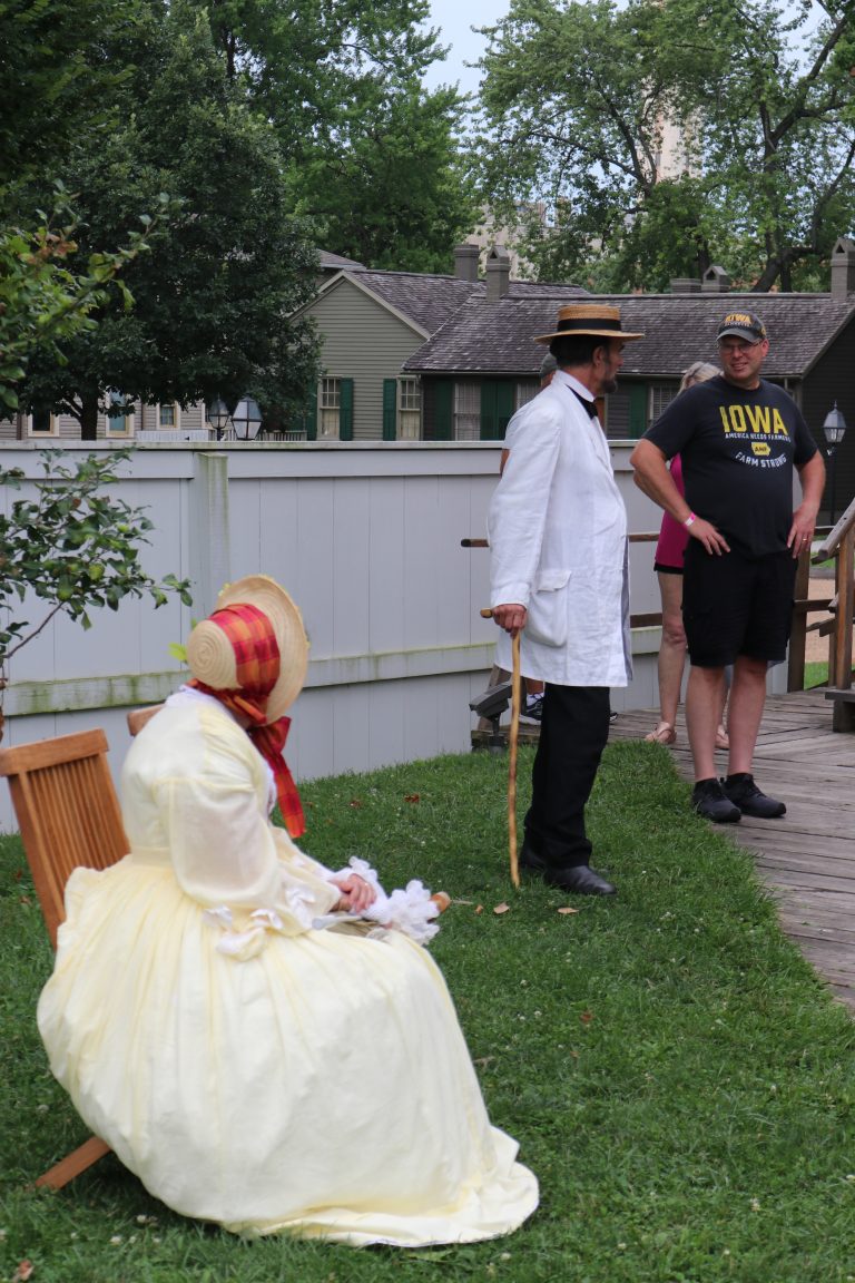 Costumed Interpreters, including Pam Brown (Mrs. Lincoln) and Fritz Klein (Mr. Lincoln), providing visitors with an idea of what life was like in the area in the 1860s.