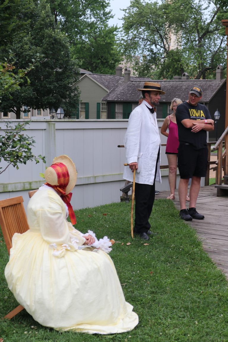 Costumed Interpreters, including Pam Brown (Mrs. Lincoln) and Fritz Klein (Mr. Lincoln), providing visitors with an idea of what life was like in the area in the 1860s.