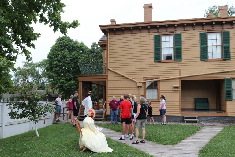 Costumed Interpreters, including Pam Brown (Mrs. Lincoln) and Fritz Klein (Mr. Lincoln), providing visitors with an idea of what life was like in the area in the 1860s.