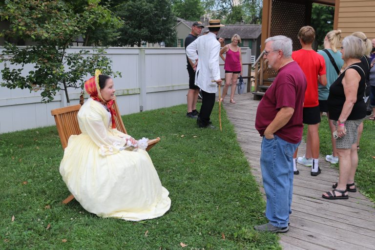 Costumed Interpreters, including Pam Brown (Mrs. Lincoln) and Fritz Klein (Mr. Lincoln), providing visitors with an idea of what life was like in the area in the 1860s.